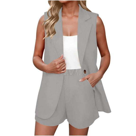 Kaemgyyd Short Suits for Women Dressy Casual 2 Piece Sets Sleeveless Blazer Vest with High Waist Shorts Set Work Office Outfits