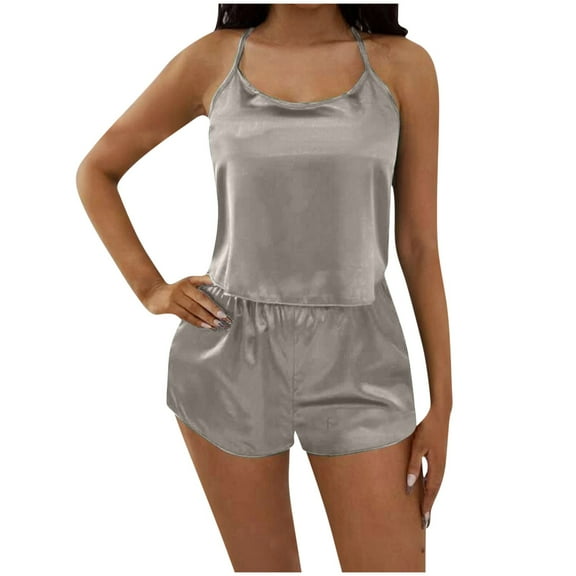 Kaemgyyd Silk Pajamas Set for Women Plus Size Satin Sleeveless Pjs Cami Top and Shorts 2 Piece Outfit Loungewear Sleepwear