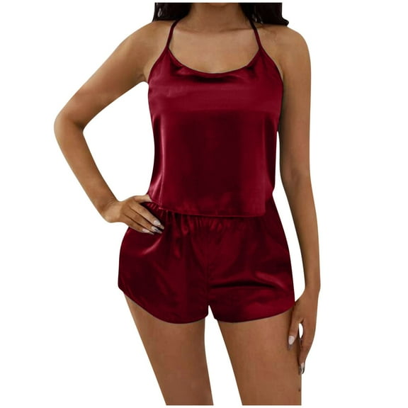 Kaemgyyd Silk Pajamas Set for Women Plus Size Satin Sleeveless Pjs Cami Top and Shorts 2 Piece Outfit Loungewear Sleepwear