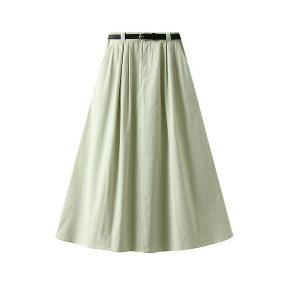 Kaemgyyd Skirt for Women Casual High Waist Pleated A-Line Skirts with Pockets Loose Casual Work Solid Color Skirts