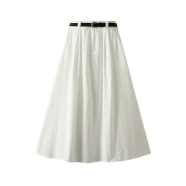 Kaemgyyd Skirt for Women Casual High Waist Pleated A-Line Skirts with Pockets Loose Casual Work Solid Color Skirts