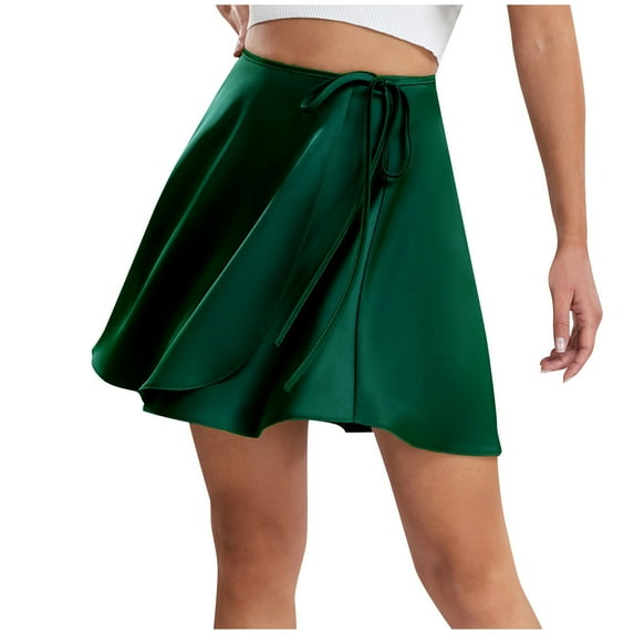 Kaemgyyd Skirt for Women High Waist Ruffle Hem Tie up Wrap Skirt Soft Solid Color Casual a Line Skirt for Party