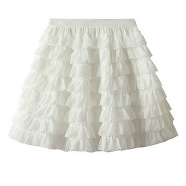 Kaemgyyd Skirt for Women Mesh Ruffle Layered Midi Skirt A-Line Elastic Waist Solid Color Skirt for Party 2024