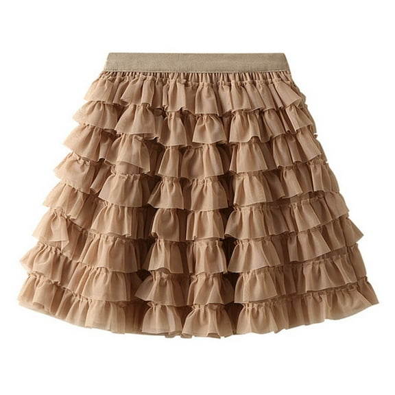 Kaemgyyd Skirt for Women Mesh Ruffle Layered Midi Skirt A-Line Elastic Waist Solid Color Skirt for Party