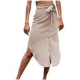 thumbnail image 1 of Kaemgyyd Skirt for Women Paper Bag Waist Skirt with Belted Button down Solid Color Casual Loose Midi Skirt Fall, 1 of 4
