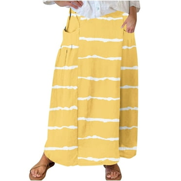 Kaemgyyd Skirt for Women Trendy Loose Elastic High Waisted Maxi Skirt Casual Color Block Beach Flowy Skirt with Pockets