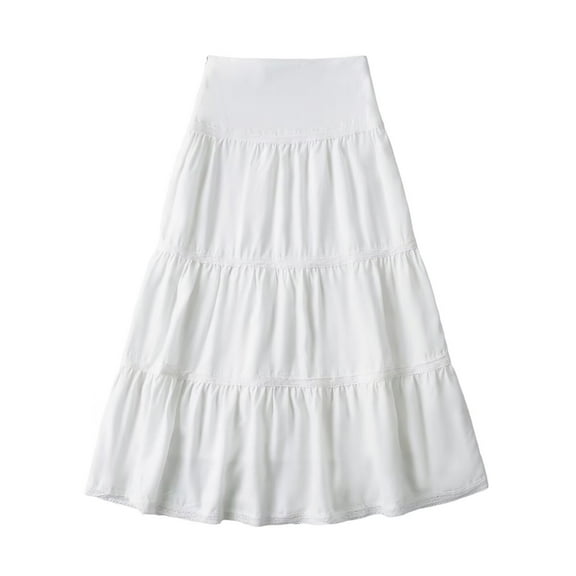 Kaemgyyd Skirts for Women Casual Tiered a Line High Waist Skirts Flowy Solid Color Lace Cute Beach Skirts Fall