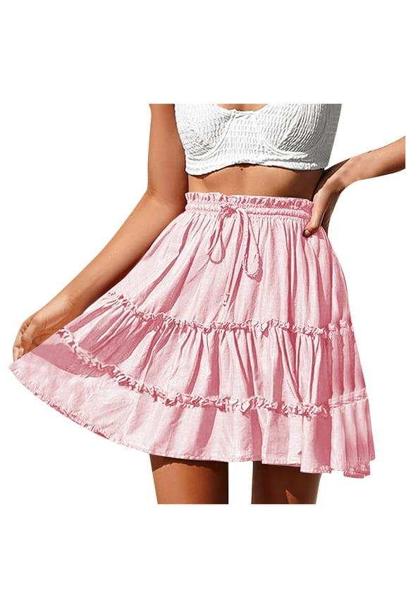 Skirts for Women Cute High Waist Ruffle Mini Skirt Tiered Paper Bag Waist Drawstring Adjustable Party Skirt