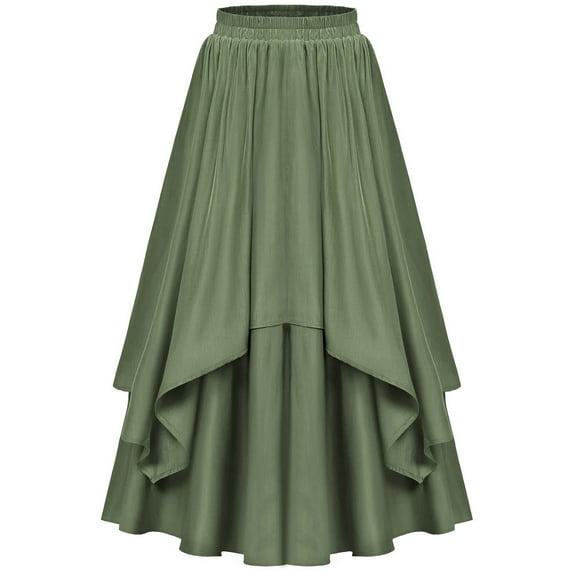 Kaemgyyd Skirts for Women Elastic High Waist Long Flowy Skirt Vintage Loose Ruffle Solid Color Party Skirt