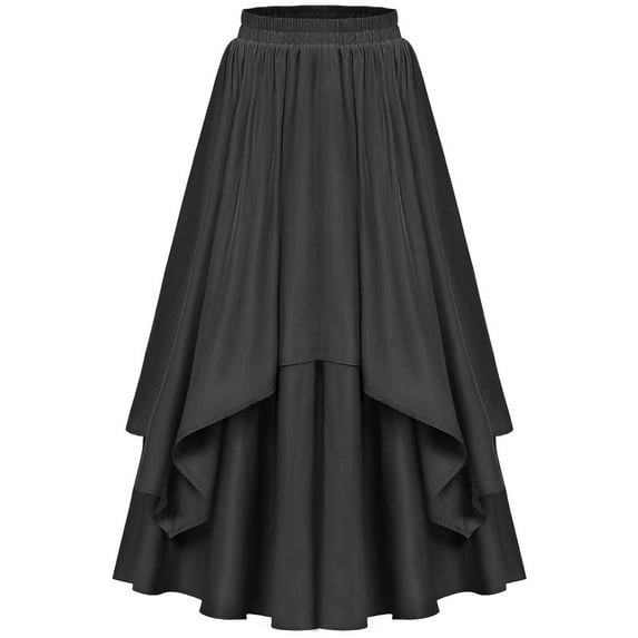 Kaemgyyd Skirts for Women Elastic High Waist Long Flowy Skirt Vintage Loose Ruffle Solid Color Party Skirt