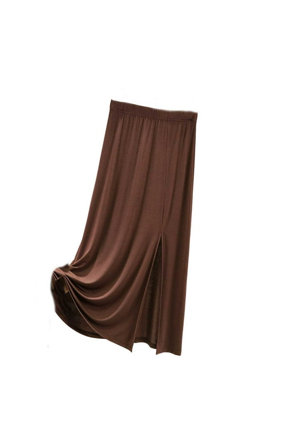 Skirts for Women Fall Winter Casual Loose Solid Color Baggy Side Slit Skirt Elastic High Waist Flowy Skirt