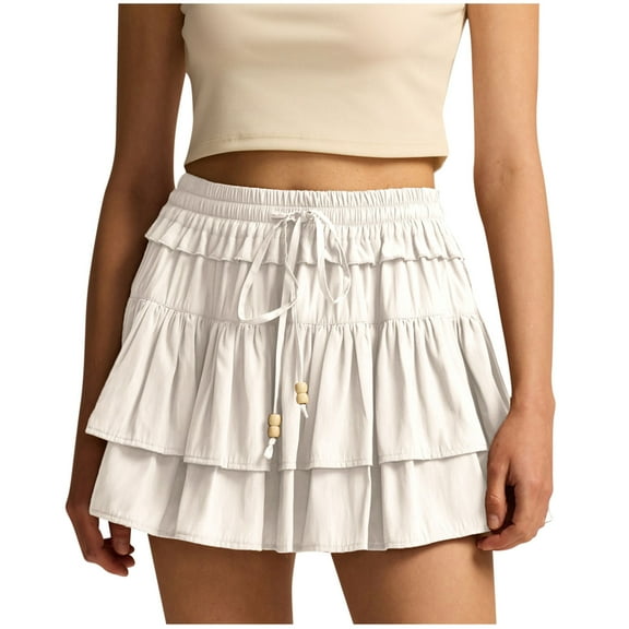 Kaemgyyd Skirts for Women High Waist Boho Layer Flowy Ruffle Skort Trendy Summer Drawstring Cute Mini Skirts