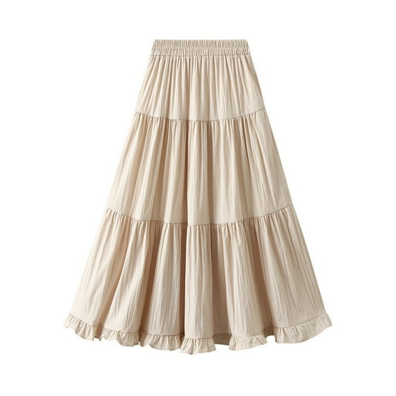 Kaemgyyd Skirts for Women High Waist Solid Ruffle Tiered Flowy Skirt Casual Loose Pleated A-Line Beach Skirt