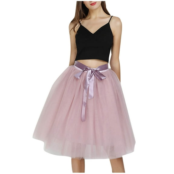 Kaemgyyd Skirts for Women Mesh Bow High Waist Skirt Fashion Cute A-Line Ruffle Hem Party Midi Skirt Summer Outfit