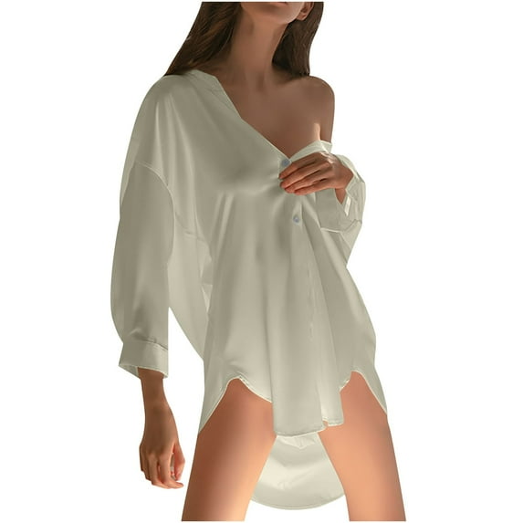 Kaemgyyd Sleep Shirts for Women Button down Nightgown Fashion Long Sleeve Sleepwear Boysfriend Cover Ups Soft Pajama Tops