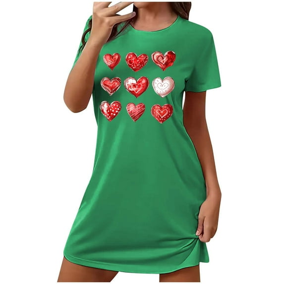 Kaemgyyd Sleep Shirts for Women Heart Graphic Short Sleeve Night Shirts Oversized Crew Neck Nightgowns Cute Printed Nightdress