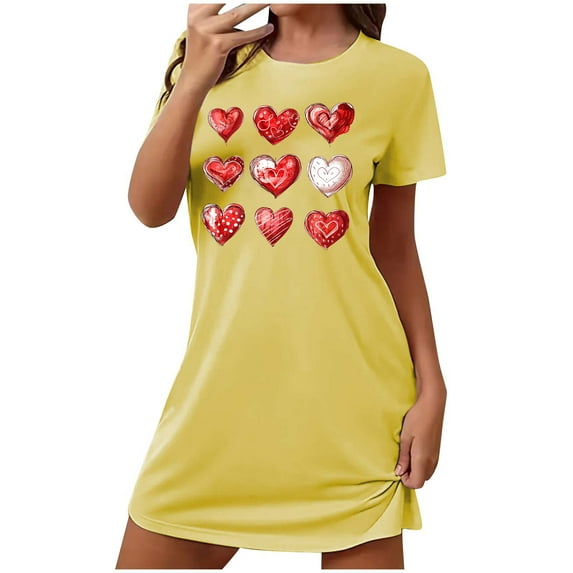 Kaemgyyd Sleep Shirts for Women Heart Graphic Short Sleeve Night Shirts Oversized Crew Neck Nightgowns Cute Printed Nightdress