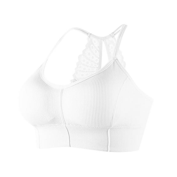 Kaemgyyd Sports Bras for Women Cute Lace Ribbed Cross Back Yoga Bra Spaghetti Strap Full Coverage Stretch Bras