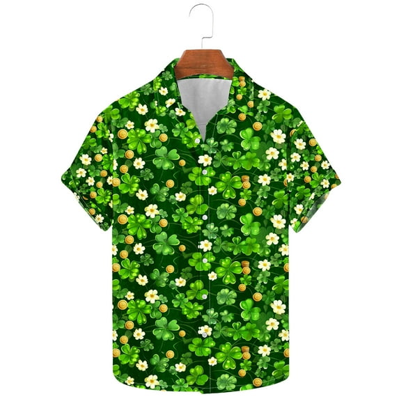 Kaemgyyd St. Patrick's Day Shirt for Men Fashion Printed Casual Short Sleeve Button down Beach Tops