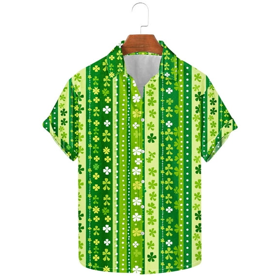 Kaemgyyd St. Patrick's Day Shirt for Men Fashion Printed Casual Short Sleeve Button down Beach Tops