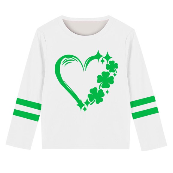Kaemgyyd St.Patrick's Day Shirt for Toddler Unisex Boys Girls Long Sleeve Crew Neck Tops Hearts Tee Clothes 3-14 Years