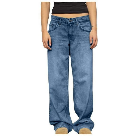Kaemgyyd Straight Leg Jeans for Women Fall Fashion High Waisted Loose Denim Pants Trendy Boyfried Button Trousers with Pockets