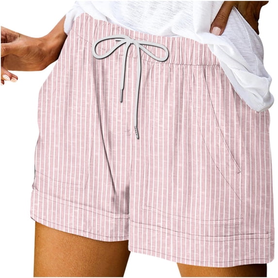 Kaemgyyd Striped Shorts for Women Summer Linen Shorts High Waisted Drawstring Lounge Shorts Comfy Beach Vacation Clothes
