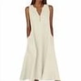 thumbnail image 1 of Kaemgyyd Summer Cotton Linen Dress for Women Sleeveless Boho Flowy Midi Dresses Solid Color Notch V Loose Comfy Dress with Pockets, 1 of 5