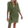 Kaemgyyd Summer Dresses for Women Breathable Half Sleeve Loose Fit Mini Sundress Casual Linen Beach Vacation Wrap Dress