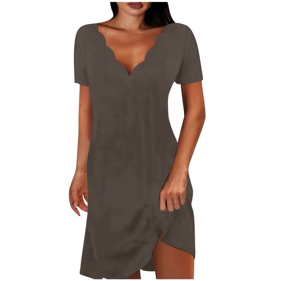 Kaemgyyd Summer Dresses for Women Casual V Neck Short Sleeve Flowy Tshirt Dress Basic Loose Sundress with Pockets