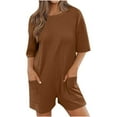 thumbnail image 1 of Kaemgyyd Summer Rompers for Women 2025 Crew Neck Half Sleeve Tee Jumpsuit Loose Solid Oversized One-Piece Outfit with Pockets, 1 of 7
