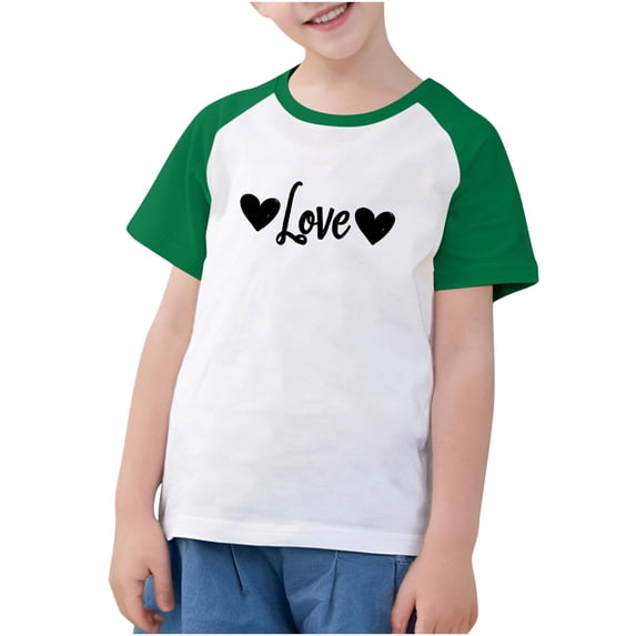 Kaemgyyd Summer Tops for Children Fashion Short Sleeve Color Block T-Shirts Unisex Girls Casual Heart Tees for Boys 3-14 Y