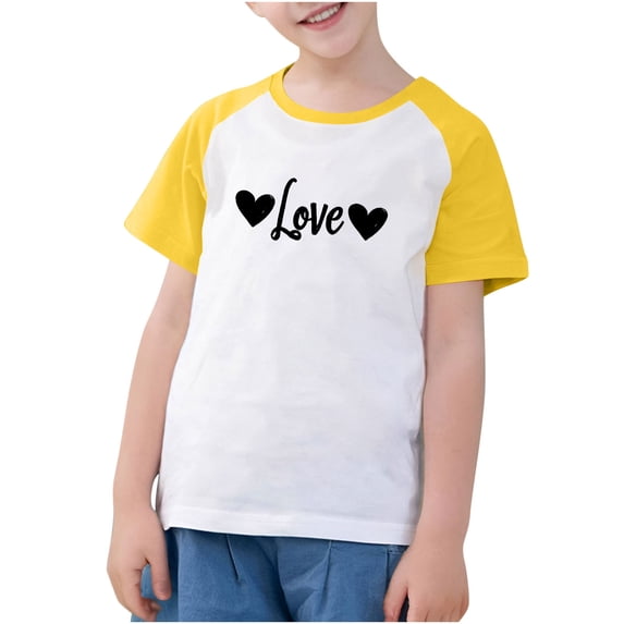 Kaemgyyd Summer Tops for Children Fashion Short Sleeve Color Block T-Shirts Unisex Girls Casual Heart Tees for Boys 3-14 Y
