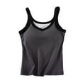 thumbnail image 1 of Kaemgyyd Summer Tops for Women Fashion Color Block V Neck Undershirts Soft Ribbed Sleeveless Clothes with Built-In Bra, 1 of 3