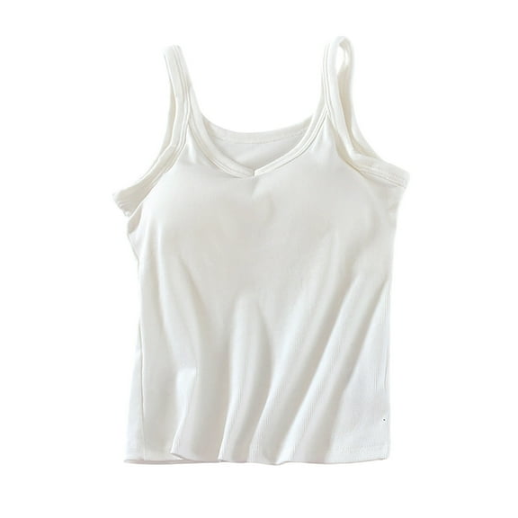 Kaemgyyd Summer Tops for Women Fashion Color Block V Neck Undershirts Soft Ribbed Sleeveless Clothes with Built-In Bra