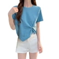 thumbnail image 1 of Kaemgyyd Summer Tops for Women Fashion Short Sleeve Twist Knot Loose Fit T-Shirts Casual Asymmetrical Hem Tie Front Comfy Tee, 1 of 4