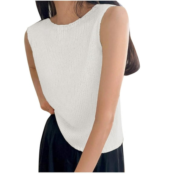 Kaemgyyd Summer Tops for Women Soft Sleeveless Crew Neck Knit Sweater Vest Lightweight Loose Fit Pullover Clothes
