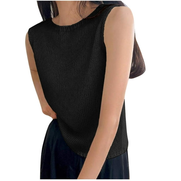 Kaemgyyd Summer Tops for Women Soft Sleeveless Crew Neck Knit Sweater Vest Lightweight Loose Fit Pullover Clothes