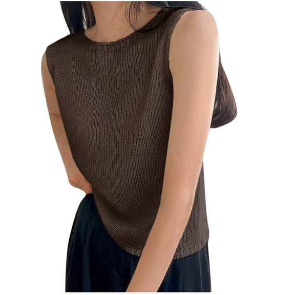 Kaemgyyd Summer Tops for Women Soft Sleeveless Crew Neck Knit Sweater Vest Lightweight Loose Fit Pullover Clothes