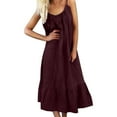 thumbnail image 1 of Kaemgyyd Sundresses for Women Cotton Linen Scoop Neck Ruffle Hem Midi Dresses Spaghetti Strap Flowy Cami Dresses for Beach, 1 of 6