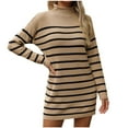 thumbnail image 1 of Kaemgyyd Sweater Dress for Women Casual Stripe Printing Long Sleeve Short Mini Dress High Neck Loose Warm Pullover Dress, 1 of 7
