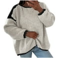 thumbnail image 1 of Kaemgyyd Sweater for Women Fall Fashion Long Sleeve Color Block Oversized Pullover Trendy Casual Crew Neck Knit Tops Clothing, 1 of 6