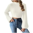 thumbnail image 1 of Kaemgyyd Sweater for Women Mock Neck Flared Long Sleeve Knit Pullover Cropped Fall Slim Tight Tops Going out Outfit, 1 of 6