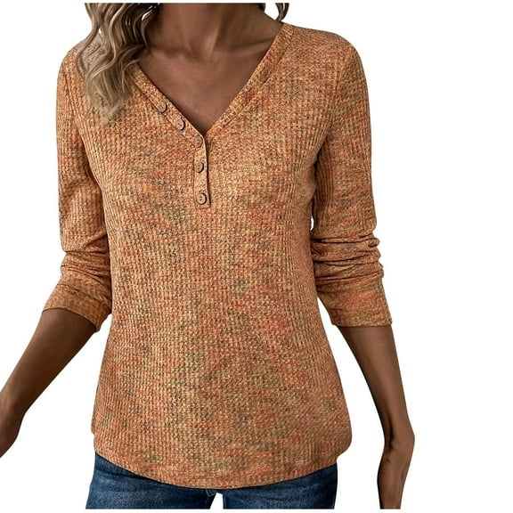 Kaemgyyd Sweater for Women Trendy Long Sleeve Color Block Pullover V-Neck Lightweight Knit Casual Button Tops