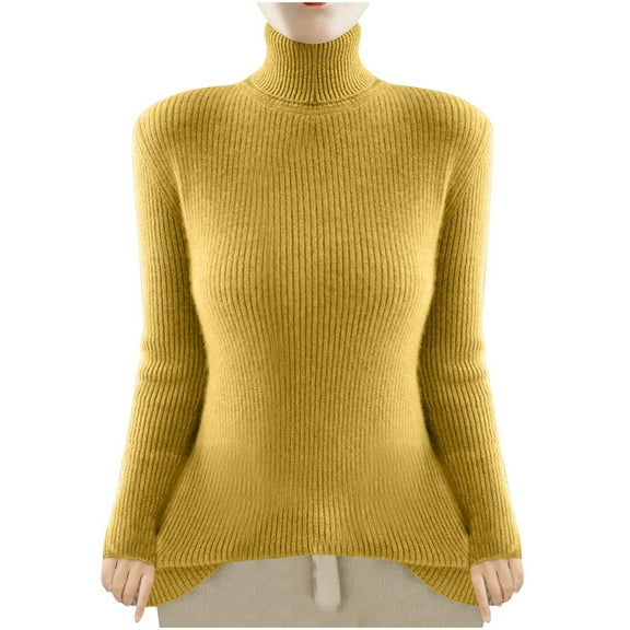 Kaemgyyd Sweaters for Women Casual Turtleneck Ribbed Knit Pullover Solid Slim Stretch Long Sleeve Tops Fall Winter