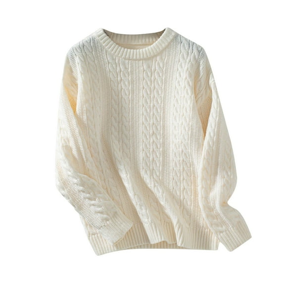 Kaemgyyd Sweaters for Women Crew Neck Cable Knit Long Sleeve Casual Pullover Solid Oversized Lightweight Tops Fall