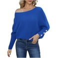 thumbnail image 1 of Kaemgyyd Sweaters for Women Lightweight Solid Color off the Shoulder Tops Knit Long Sleeve Loose Button Pullover Fall Clothing, 1 of 5