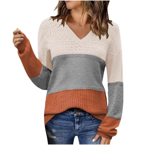 Kaemgyyd Sweaters for Women Soft Fashion Hollow Ou Tcrochet Knit Pullover Casual Long Sleeve V Neck Tops Fall Outfits