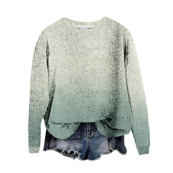 Kaemgyyd Sweaters for Women Winter Fall Crew Neck Knit Pullover Casual Fashion Gradation Long Sleeve Tops Clothes