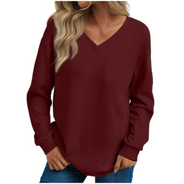 Kaemgyyd Sweatshirt for Women Casual Loose Long Sleeve Crewneck Pullover Fuzzy V Neck Trendy Fall Clothes Shirts